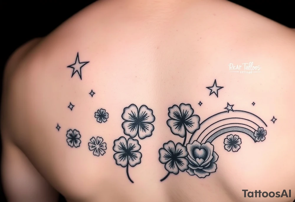 Stars swing four leaf clovers and rainbows tattoo idea