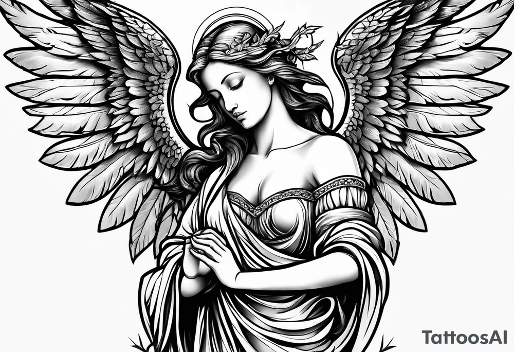 Angel with prayer hands tattoo idea