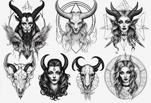 human like Baphomet friendly but dark and large no flowers tattoo idea
