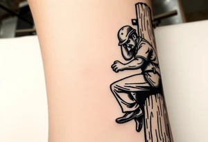power lineman climbing a wooden 12kv pole. Make the pole a cross that has a hidden resemblance to god. tattoo idea