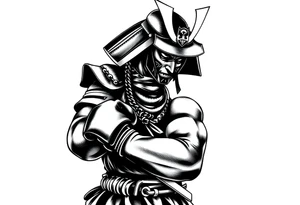 noble samurai warrior silhouette at sunset with boxing gloves tattoo idea