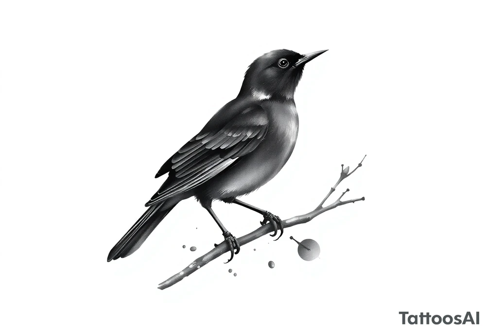 Male European Blackbird on a branch tattoo idea tattoo idea