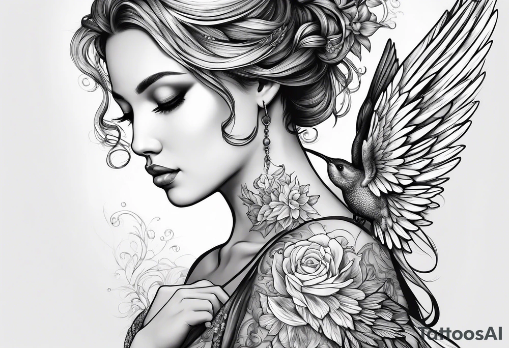 Angel with hummingbird tattoo idea