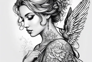 Angel with hummingbird tattoo idea