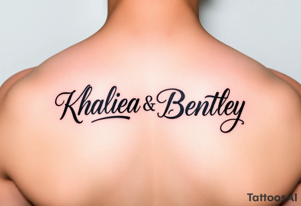 Names Khaliea and Bentley in cursive and intertwined tattoo idea