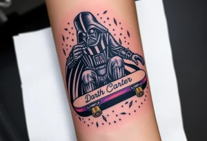 Darth Vader skateboarding > bullets > in loving memory > colors
add words "Darth Carter" to skateboard
add date 12/29/88-01/06/24 tattoo idea