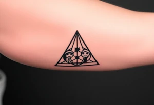 Geometric small triangle with five different lives merge together while being psychedelic with fine thin lines tattoo idea