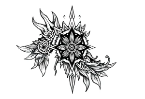 long shaman style mytical bold line with ancient rhyme tattoo idea