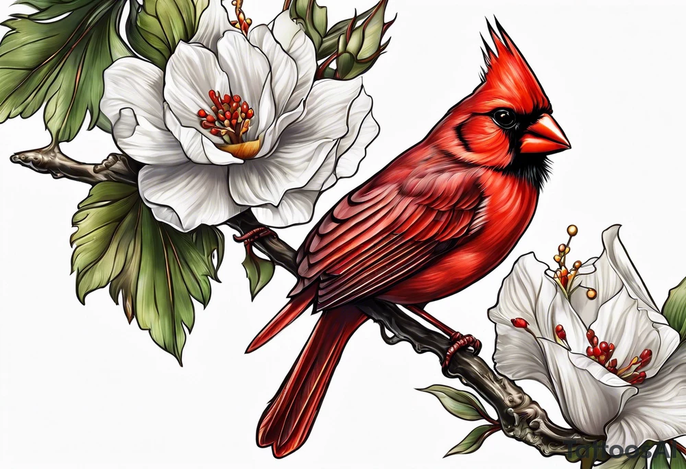 Cardinal bird with cross tattoo idea
