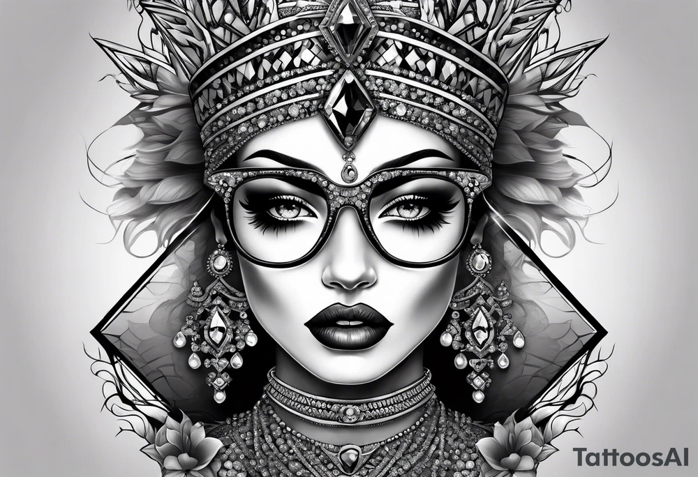 Dead Diamond queen wearing glasses add gemstones make her scarier darker tattoo idea