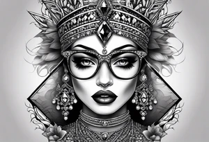 Dead Diamond queen wearing glasses add gemstones make her scarier darker tattoo idea