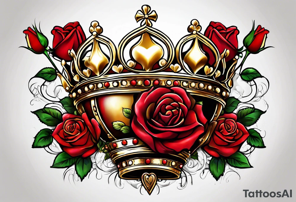 the red rose queen's golden crown with a heart tattoo idea