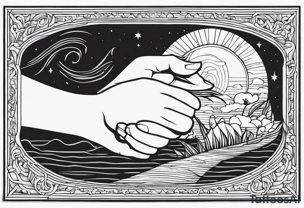 Old Hand reaching out to young hands tattoo idea