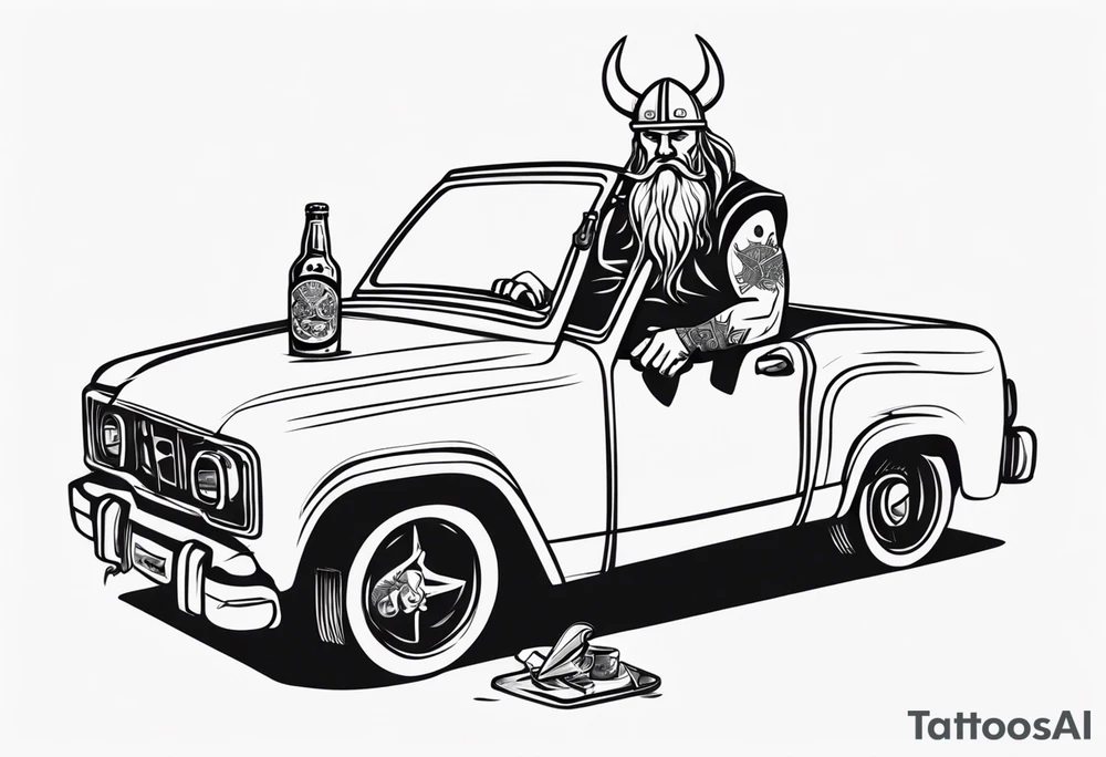 A Viking sitting in a car drinking a beer and smoking tattoo idea A Viking sitting in a car drinking a beer and smoking tattoo idea