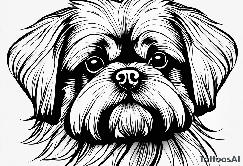 A mixed breed Pekingese and Shih-Tzu dog. Just the outline of his face. One line of drawing. tattoo idea