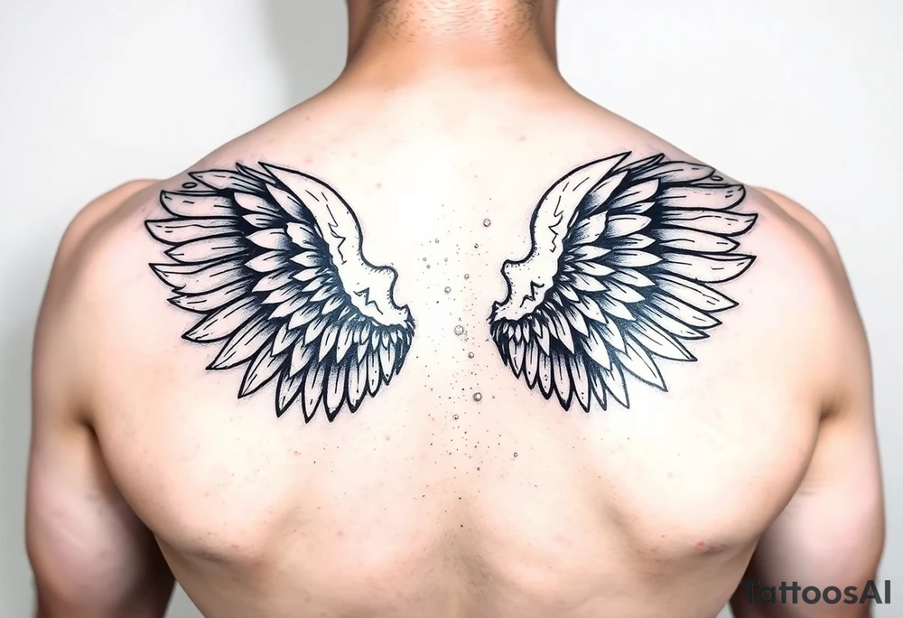 big and realistic angel wings tattoo idea