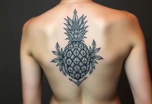 Design around a vagina and anus using a  pineapple with diamonds  and magestic, crown, vagina, anus, pubic tattoo idea