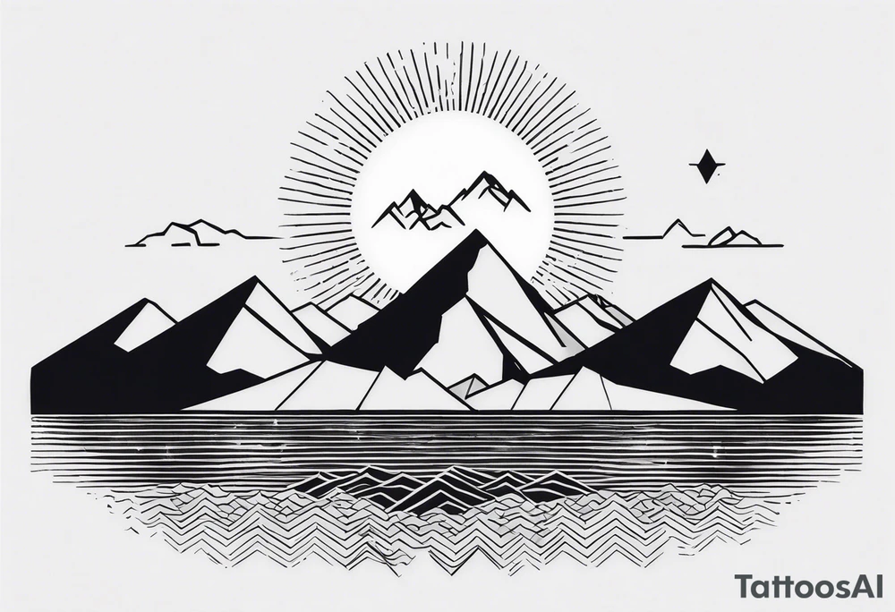 A simple tattoo with mountains and sun in fine line triangles with quote Memento Vivere written on tattoo tattoo idea