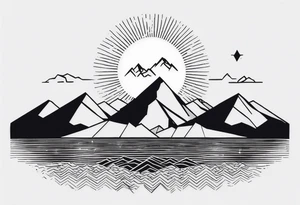 A simple tattoo with mountains and sun in fine line triangles with quote Memento Vivere written on tattoo tattoo idea