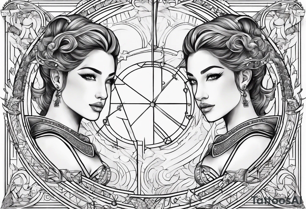 Zodiac sign Pisces and Sagittarius over 2 Leo and 2 Capricorn tattoo idea