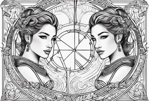 Zodiac sign Pisces and Sagittarius over 2 Leo and 2 Capricorn tattoo idea