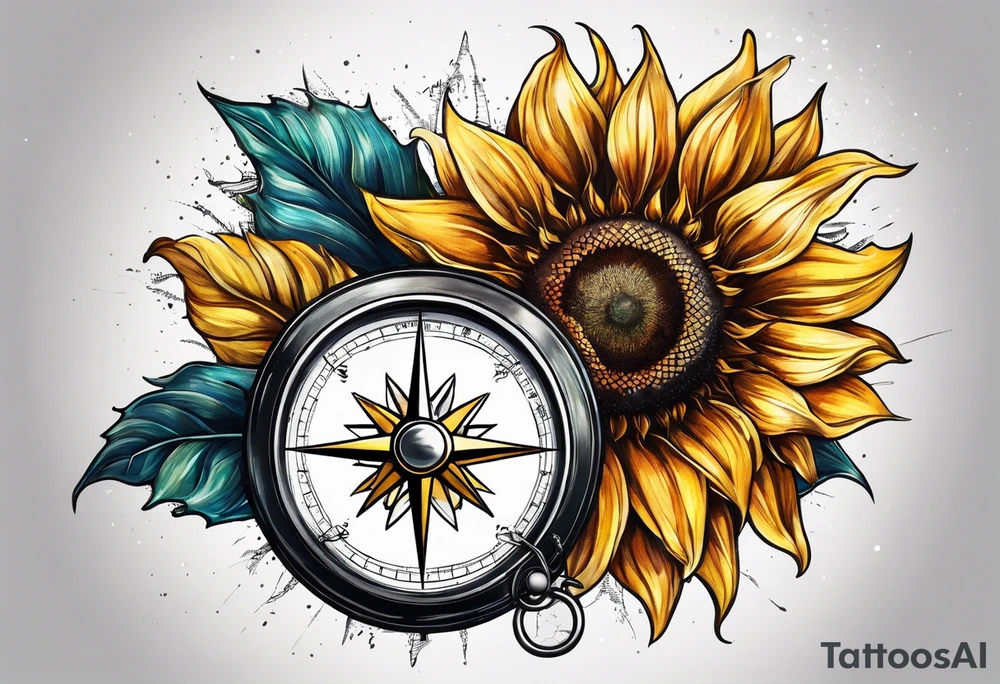 Sunflower next to a compass tattoo idea