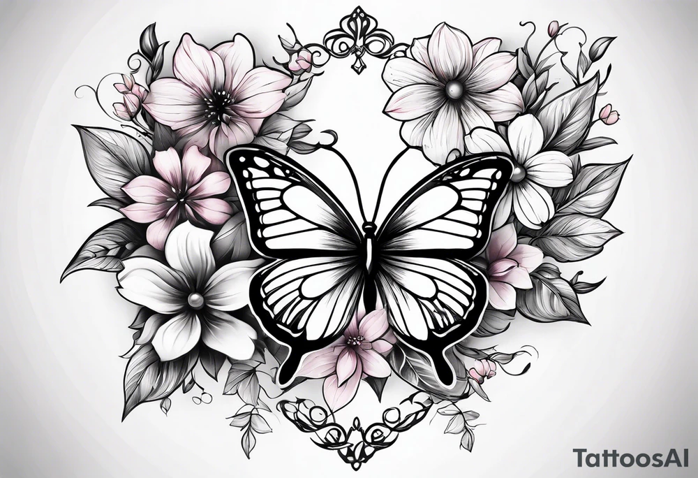 Generate a feminine tattoo: 
flowers and butterflies.
Generate in small feminine font: Ruby tattoo idea