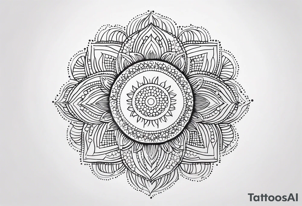 simple sunshine mandala made of black dots with circles tattoo idea