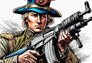 revolutionary war sodier running with a machine gun tattoo idea