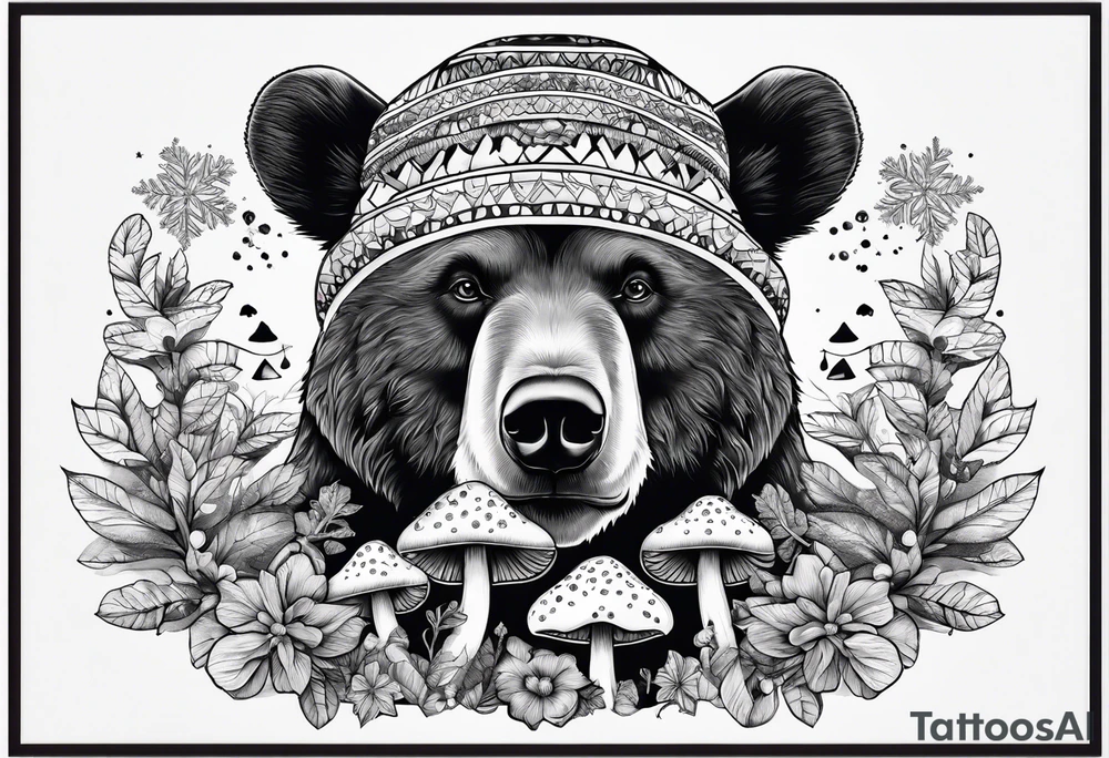 Magic mushrooms bear snowflakes tattoo idea