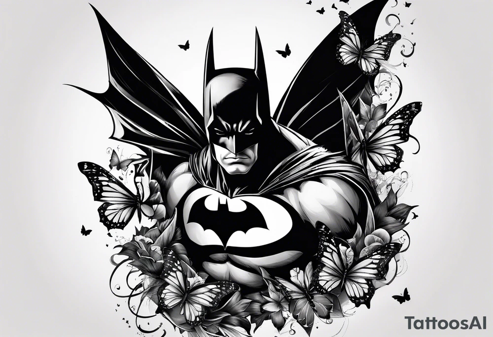 Batman symbol with butterflies all around it for a forearm tattoo tattoo idea