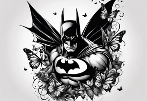 Batman symbol with butterflies all around it for a forearm tattoo tattoo idea