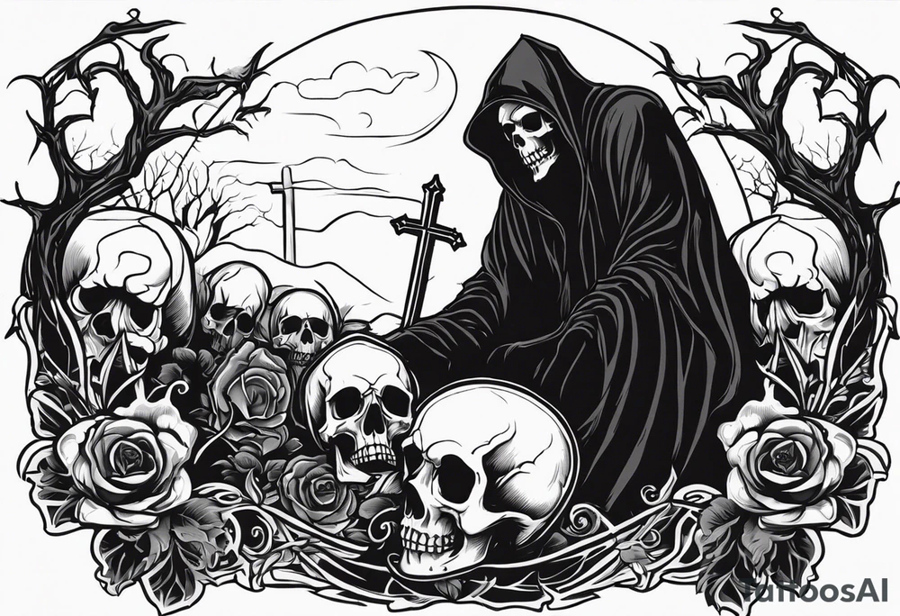 grim reaper skull cemetery tattoo idea