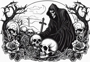 grim reaper skull cemetery tattoo idea