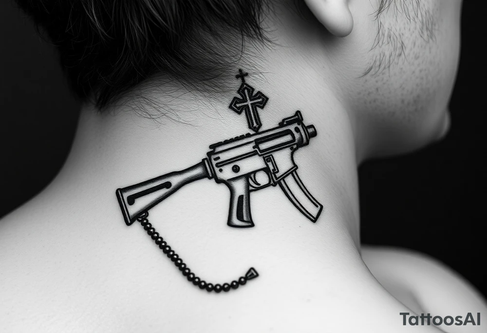 russian christian orthodox but in a AK47 style with a beaded orthodox thurible chain tattoo idea