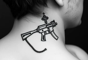 russian christian orthodox but in a AK47 style with a beaded orthodox thurible chain tattoo idea
