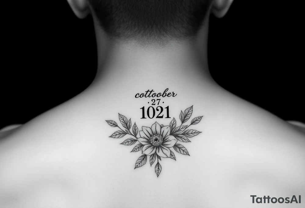 Collar bone placement with October 27, 2021 Roman numeral and October birth flower tattoo idea