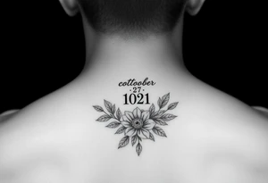 Collar bone placement with October 27, 2021 Roman numeral and October birth flower tattoo idea