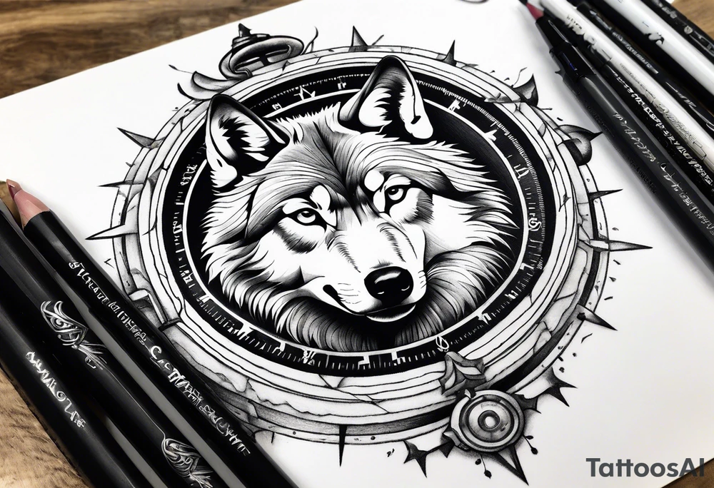 Wolf Eyes in the middle of a compass tattoo idea