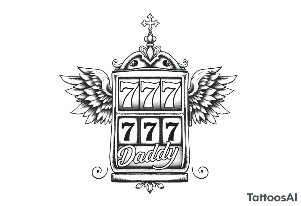 Slot machine with 777 and the word Daddy with angel wings tattoo idea