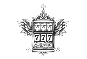 Slot machine with 777 and the word Daddy with angel wings tattoo idea
