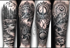 tattoo full sleeve that includes cancer, aquarius and sagittarius signs tattoo idea