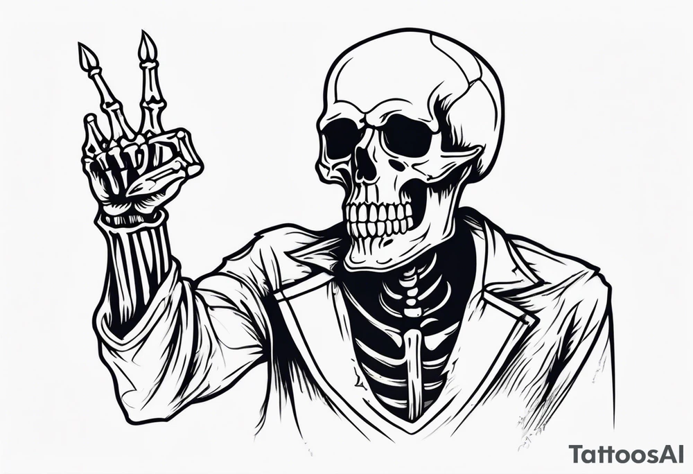 Skeleton holding up 3 fingers tattoo idea