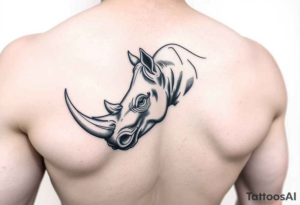 Rhino horn popping thru calf muscle tattoo idea