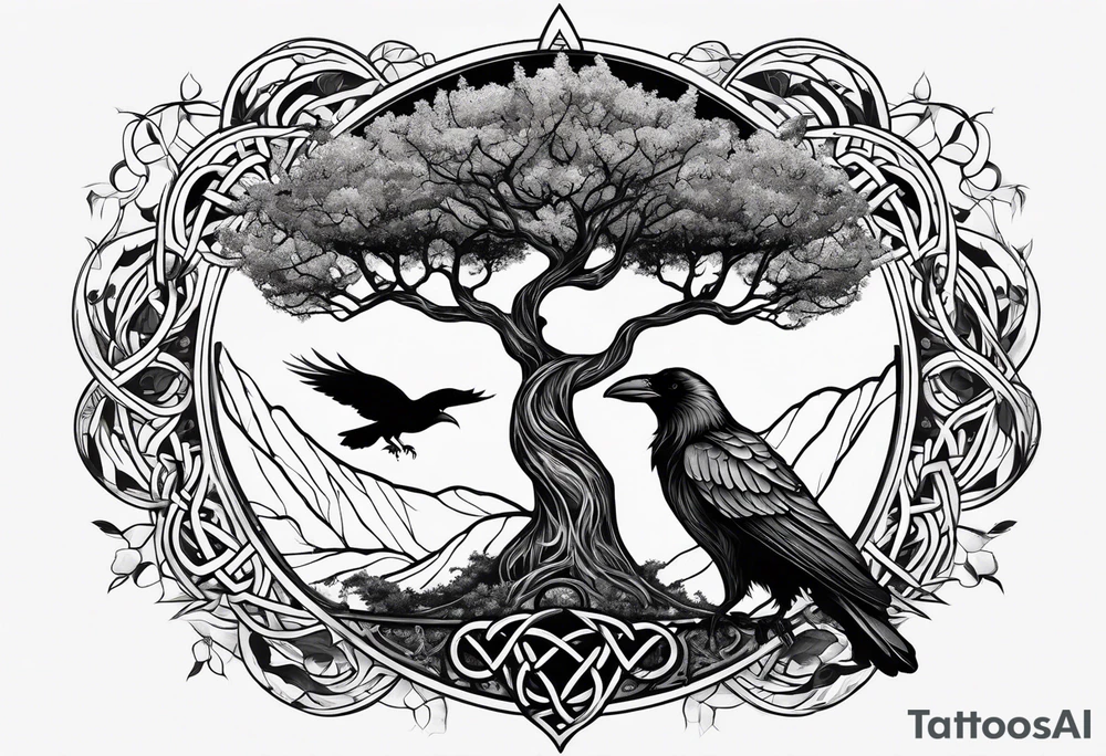 world tree with a raven and knotwork sleeve tattoo tattoo idea world tree with a raven and knotwork sleeve tattoo tattoo idea