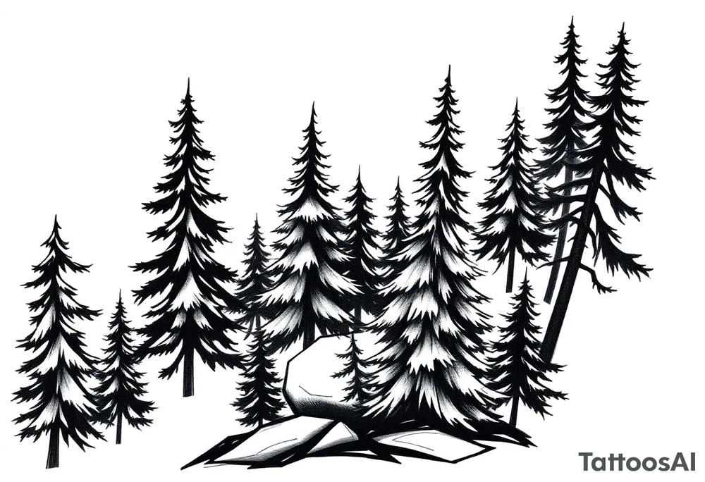 Coniferous forest trees in blackvand gray tattoo sleeve tattoo idea