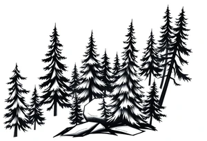 Coniferous forest trees in blackvand gray tattoo sleeve tattoo idea