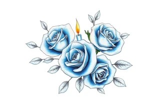 Blue, roses, short candles, water tattoo idea