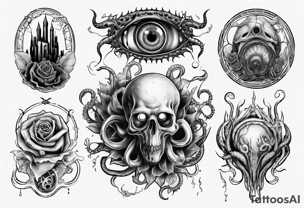 lovecraft theme with tentacle
and rose and eyes tattoo idea lovecraft theme with tentacle
and rose and eyes tattoo idea
