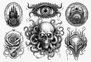 lovecraft theme with tentacle
and rose and eyes tattoo idea